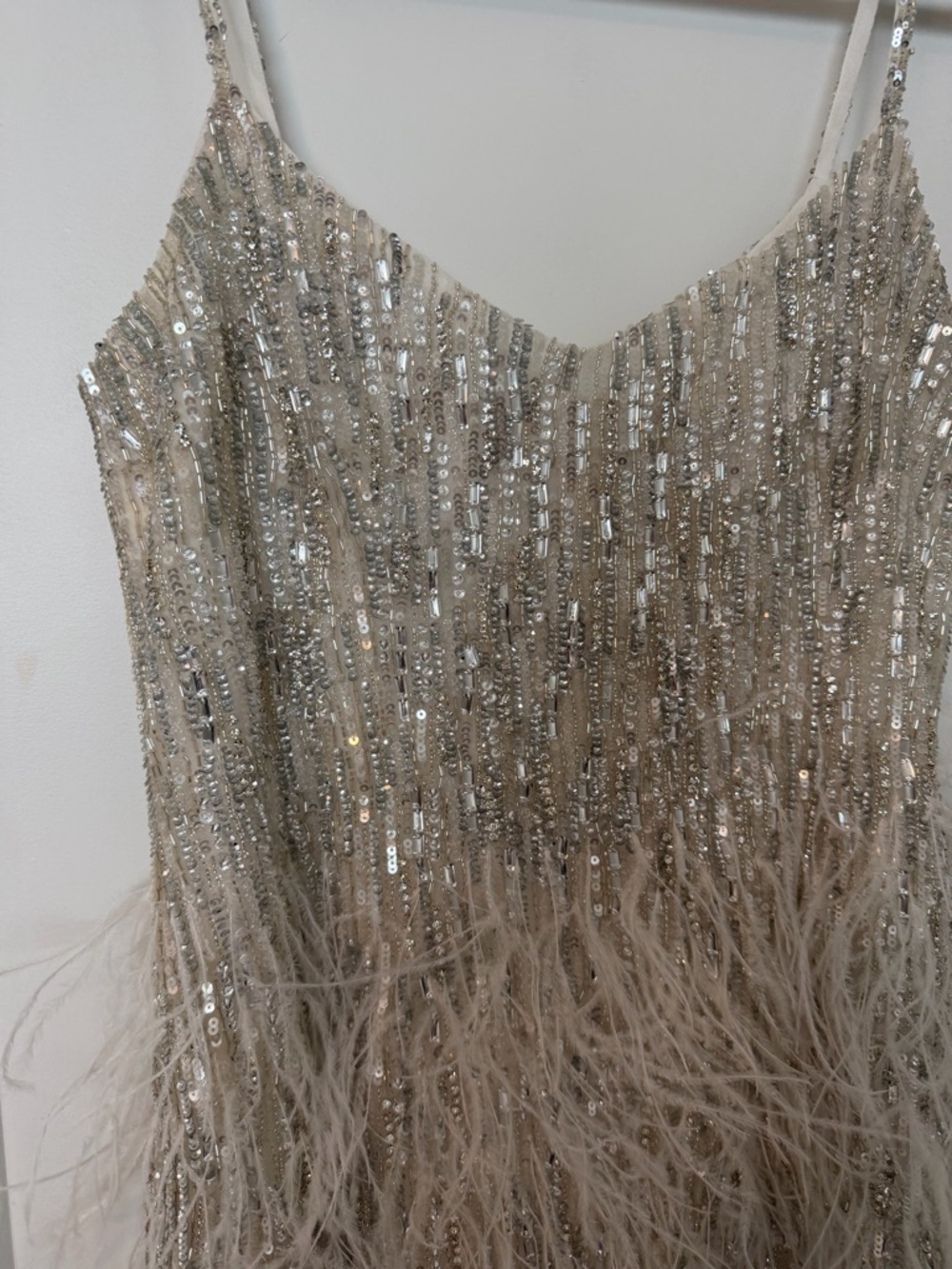 NWT NADINE MERABI Christy Silver Sequin & Feather Mini Dress - Picture 9 of 16